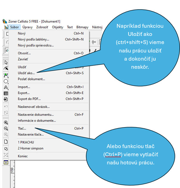 Zoner Callisto 5 - Menu Súbor Uložiť